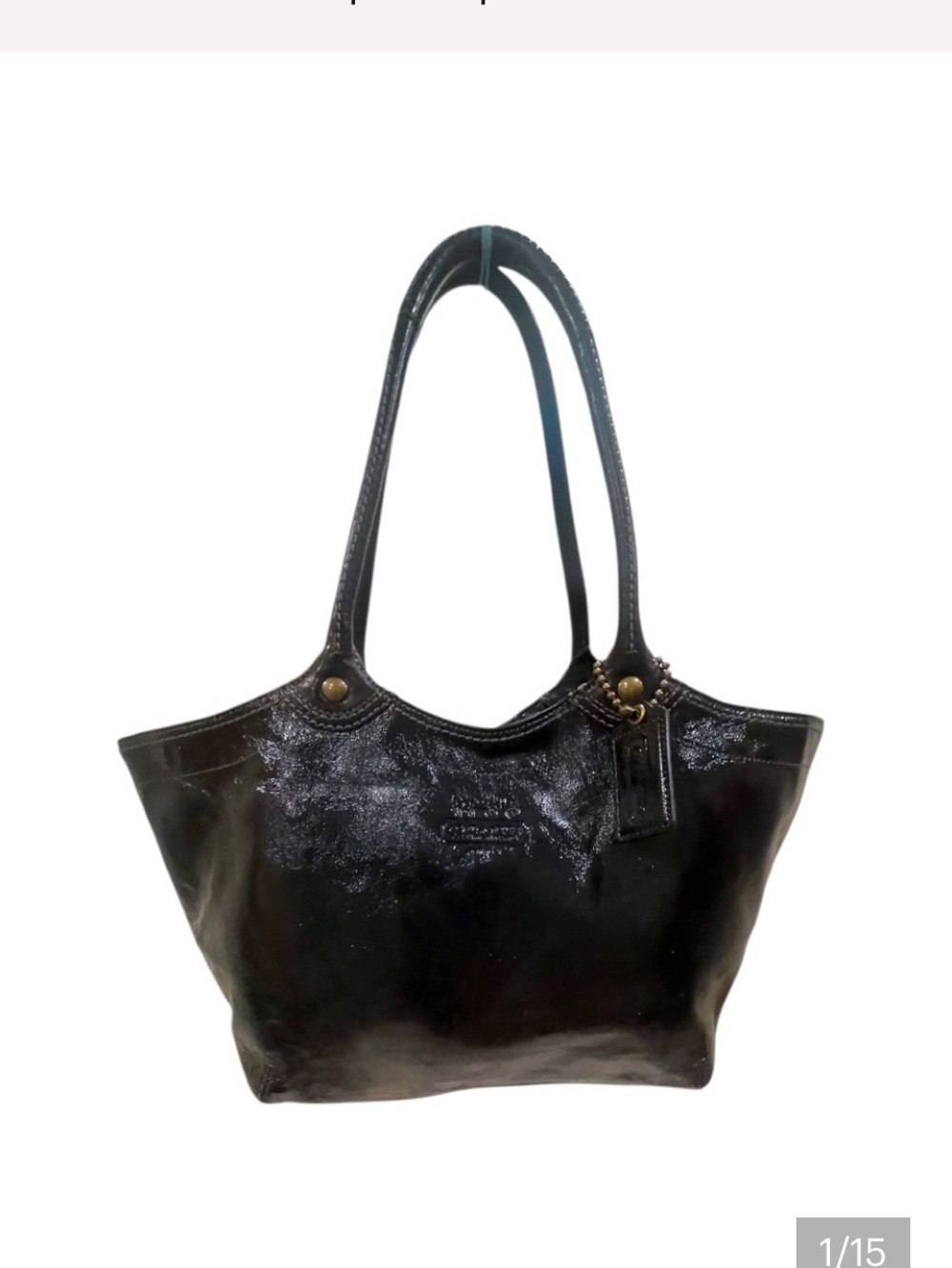 COACH Bleecker Crinkled Patent Calfskin Leather Bag in Black